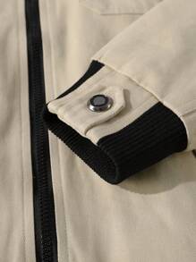 Manfinity Homme Men Long Sleeve Flap Pocket Zip Up Jacket, Fall - Khaki - View 7