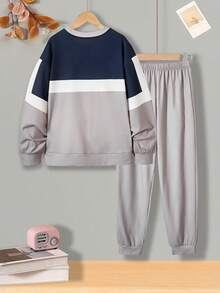 SHEIN Boys' (big) Letter Print And Color Blocking Loose Fit Sweatshirt And Sweatpants Set - Multicolor - View 2