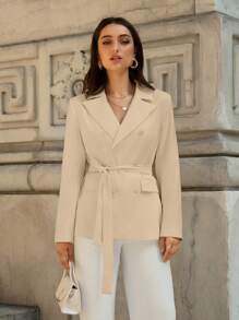SHEIN Privé Cổ áo Thắt lưng Áo vest - Màu be - Xem 5