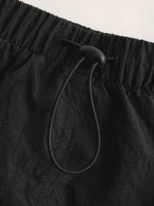 SHEIN EZwear Solid Drawstring Hem Cargo Skirt - Black - View 3