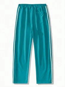 Manfinity Homme 宽松版型男式撞色带设计纽扣侧抽绳腰运动裤 - 藏蓝色 - 查看 2