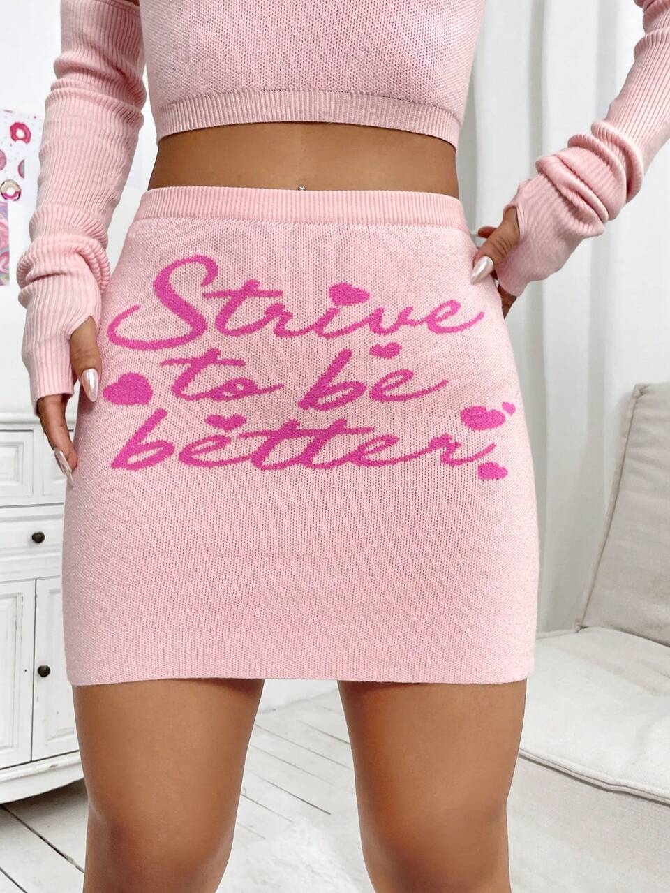 Women's Letter Printed Sweater Skirt