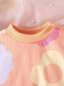 女嬰印花衛衣和褲子 - 橘色 - 查看 5