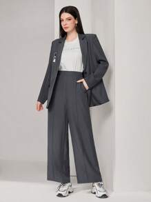 Mulvari Chất rắn Có màu sắc Có nút Cổ áo tây Áo vest Và Quần Bộ - Màu xám đen - Xem 1