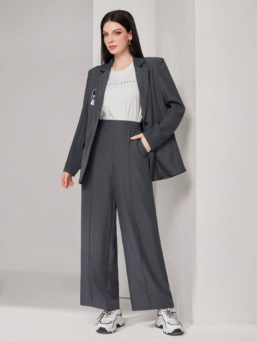 Mulvari Chất rắn Có màu sắc Có nút Cổ áo tây Áo vest Và Quần Bộ - Màu xám đen - Xem 1