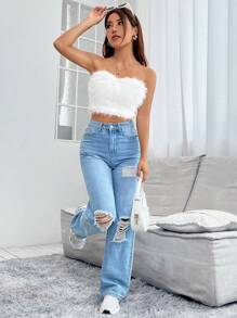 SHEIN PETITE Chất rắn 	
Fuzzy Ống ngọn - trắng - Xem 6