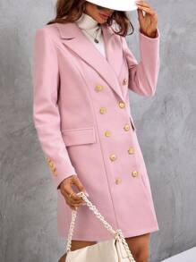 SHEIN Clasi 雙排釦翻蓋細節花呢外套 - 粉色 - 查看 3