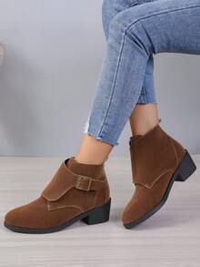 女性踝靴和短靴帶搭扣,秋季和冬天靴子,高跟鞋,粗跟高跟鞋,樣式,棕色的 - 棕色 - 查看 6