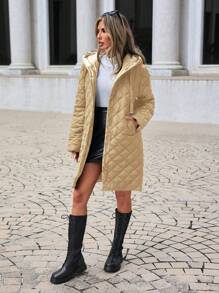 RueChic Women's Quilted Hooded Jacket - Beige - View 4