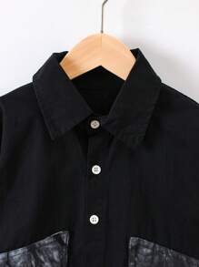Young Boy Contrast Panel Flap Pocket Jacket - Black - View 3