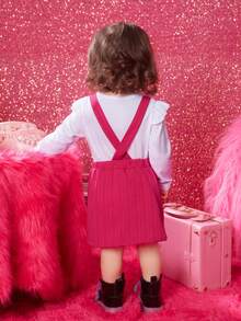 女嬰荷葉邊T恤&口袋貼布背帶洋裝＆ 頭巾 - 彩色 - 查看 2