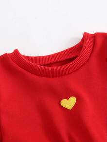 Baby Girl Heart Embroidery Mesh Overlay Dress - Red - View 5