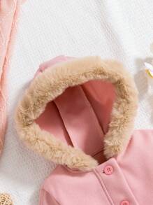 SHEIN 女童淑女風連帽毛呢大衣 - 粉色 - 查看 4