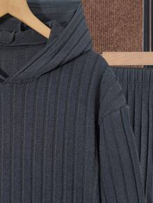 SHEIN 男大童素色連帽衛衣和褲子 - 藏蓝色 - 查看 6