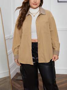 SHEIN Essnce Talla grande Abrigo ribete en contraste de hombros caídos - Multicolor - Ver 1