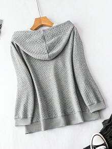 SHEIN LUNE Áo nỉ cổ rút màu trơn cỡ lớn - Xám - Xem 2
