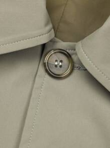 Calvornis Men's Trench Coat With Lapel Collar - Khaki - View 6