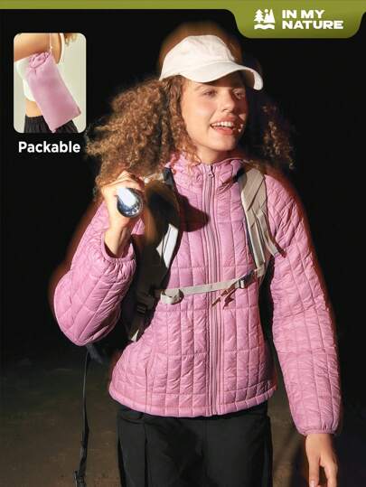 In My Nature 實色拉鍊連帽棉袍外套