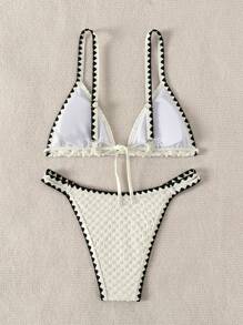 SHEIN Swim Summer Beach Whip Stitch Triangle Bikini Set - Beige - View 2