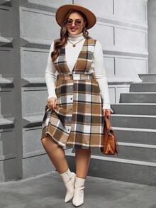 SHEIN LUNE 加大码格子印花连身裙（不含毛衣）舒适 - 彩色 - 查看 4