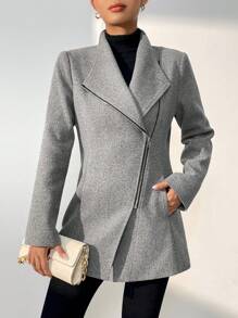 SHEIN Unity Cổ áo thác nước Dây kéo Áo khoác - Màu Xám nhạt - Xem 5