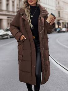 SHEIN Unity Abrigo con bolsillo con solapa de hombros caídos con capucha - Café integral - Ver 6