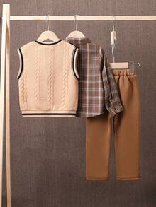 SHEIN Chàng trai trẻ 3 cái/bộ Nâu Lưới Ấm áp Đối với Mùa thu Và Mùa Đông - màu đen - Xem 2