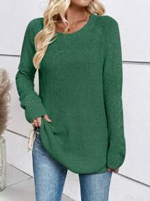 SHEIN LUNE 女士圓領縷空腕條毛衣套頭 - 墨綠色 - 查看 4