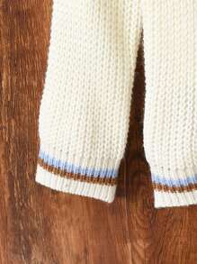 SHEIN Young Girl Striped Trim Drop Shoulder Sweater - Apricot - View 4