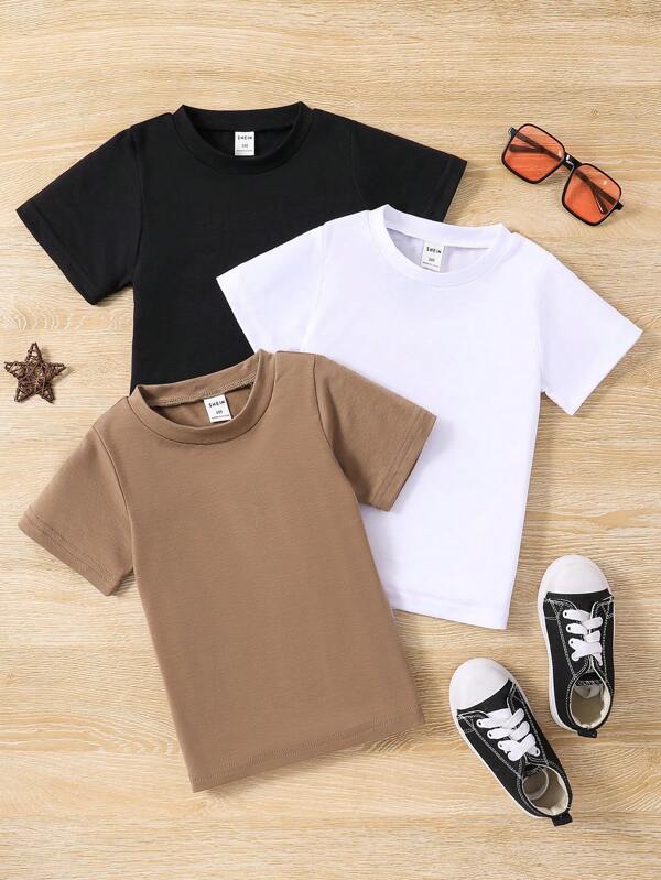 SHEIN Vintaside Kids Jonge jongen 3 stuks Stevige Ronde hals T-shirt