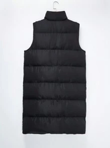 SHEIN EZwear Zip Up Snap Button Winter Vest Coat - Black - View 2