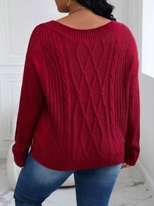 Flirla 大碼船領落肩袖套頭毛衣 - 酒紅色 - 查看 2