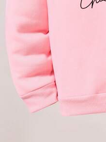 Tween Girl Heart And Letter Print Hooded Fleece Sweatshirt And Pants Set - Pink - View 4
