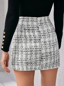 Chiquease Đôi ngực Chi tiết Nút Tweed Váy - trắng - Xem 2