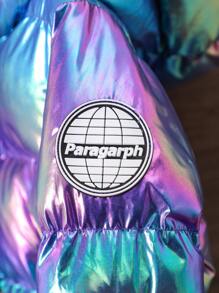 SHEIN Baby Girl Holographic Fuzzy Trim Hooded Padded Coat Without Sweater