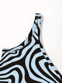 SHEIN Essnce Women's Asymmetrical Collar Zebra Stripe Printed Top - Baby Blue - View 5