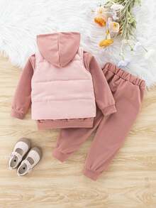 小女童連帽衛衣,格子長褲和背心入組套套裝 - 藕粉色 - 查看 2