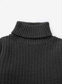 SHEIN Chica preadolescente Jersey cuello alto de manga farol