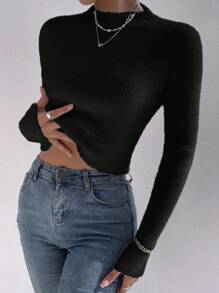 Chiquease Mock Neck Ribbed Knit Sweater Knit Pullover Fall Winter Outfit