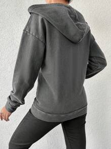 EURMUSE Solid Zip Up Hooded Sweatshirt - Grey - View 2
