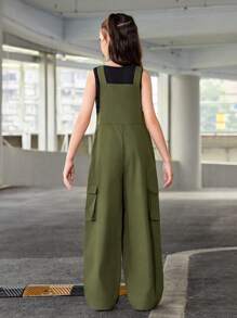 SHEIN 補間女孩休閒運動街頭服飾背心上衣和工人褲套裝 - 黑色 - 查看 2