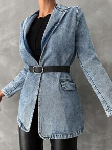 EURMUSE Women's Lapel Collar Front Open Denim Jacket - Medium Wash - View 5