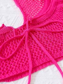 SHEIN Swim Áo choàng cổ yếm mùa hè cho nữ - Màu Hồng Tươi - Xem 6