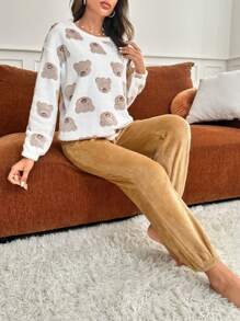 Women's Bear Patterned Pajama Set - Multicolor - View 4