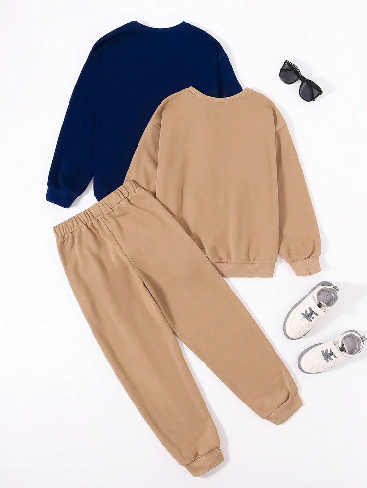 Tween Boys' Loose Fit Casual Knit Sweater, Sweatpants And Sweatshirt Three-piece Outfit