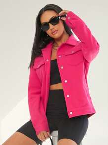 Manfinity VCAY Áo khoác nam 1 mảnh có túi cài nút phía trước, dành cho mùa thu đông - Hồng - Xem 4