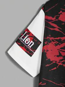 Manfinity LEGND Áo thun nam tay ngắn in hình sư tử và chữ, dùng khi đi chơi - Đỏ - Xem 5