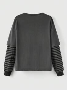 ROMWE Grunge Punk 女士骷髅印花二合一 T 恤，学校 - 灰色 - 查看 2