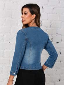 SHEIN LUNE 翻蓋口袋牛仔夾克 - 中等水洗藍 - 查看 2