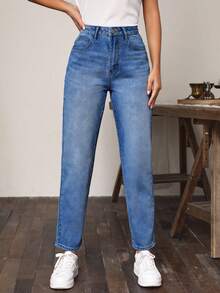 SHEIN EZwear 錐形牛仔褲 - 藍色 - 查看 6